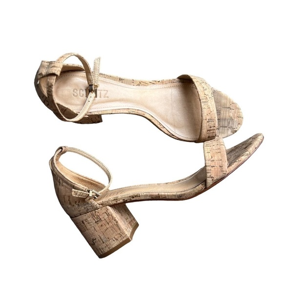 SCHUTZ - Bebethy Cork Ankle Strap Block Heel Sandals Sz 9 - Picture 2 of 10